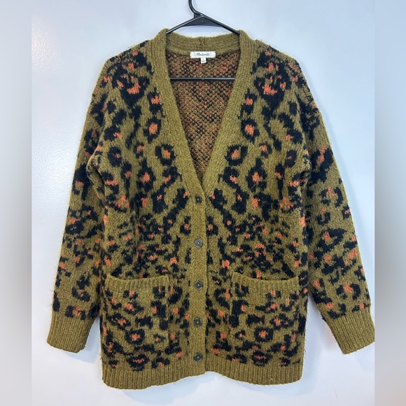 Madewell Jungle Cat Leopard Print Wool/Alpaca Cardigan Sweater Size Small - Picture 1 of 15